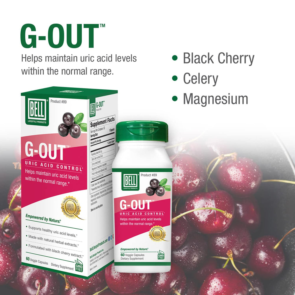 Bell G-Out ingredients: black cherry and celery seed for natural support