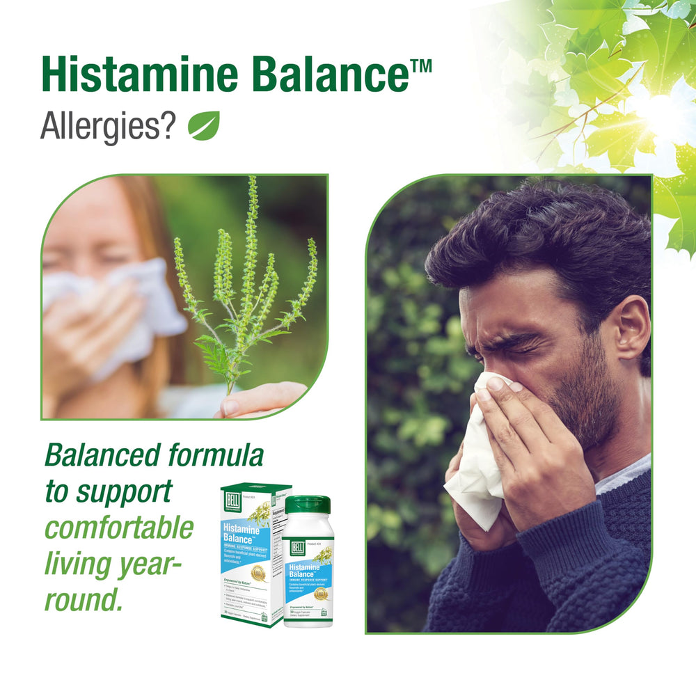 Bell Histamine Balance capsules show an easy to swallow veggie supplement for daily use.