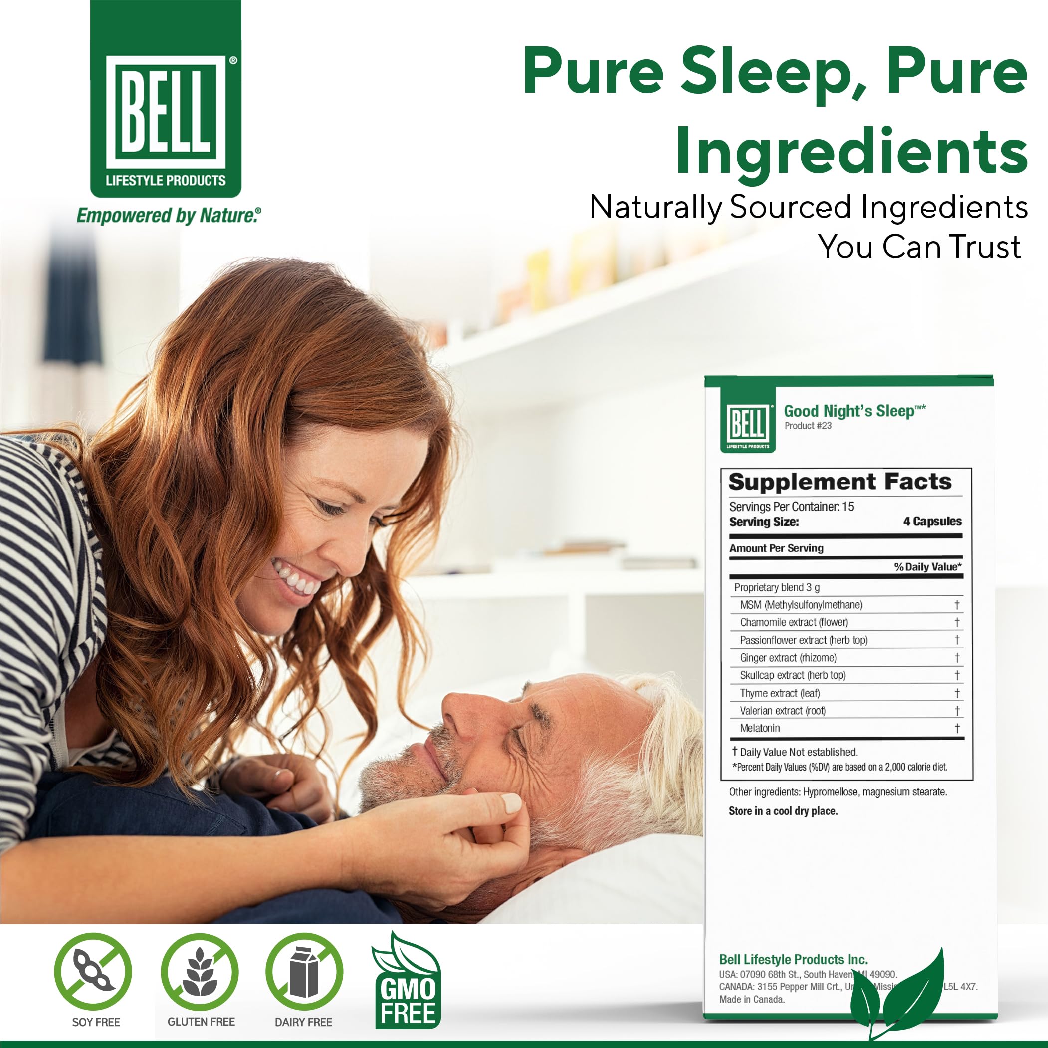 Bell Lifestyle Good Night's Sleep capsules closeup highlighting melatonin and herbal blend for rest