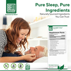 Bell Lifestyle Good Night's Sleep capsules closeup highlighting melatonin and herbal blend for rest
