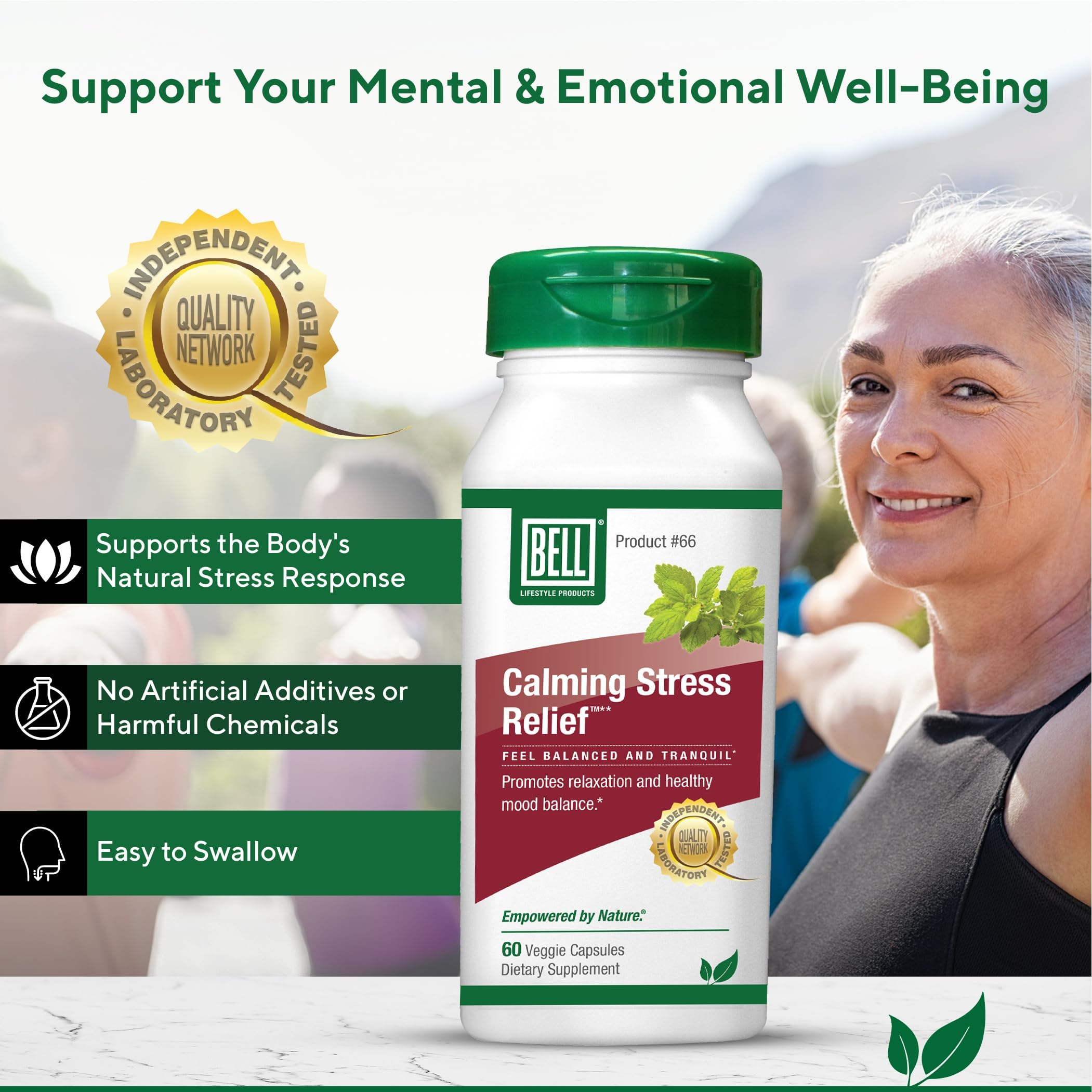 Bell Lifestyle magnesium citrate crystal illustration hints at relaxed body and sleep.