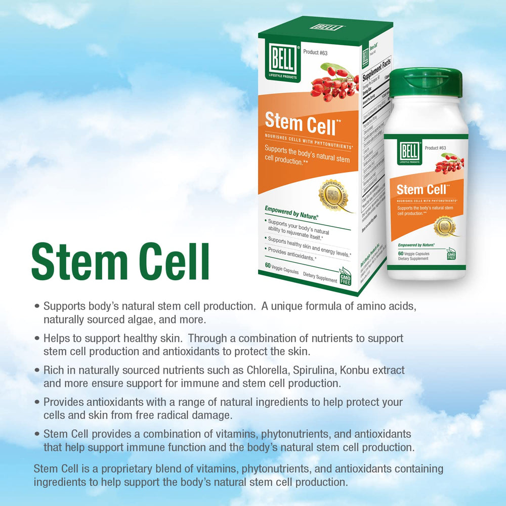 Bell Stem Cell Supplements back label with ingredients and usage guidance.