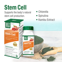 Bell Stem Cell Supplements capsules closeup highlighting green blend ingredients.