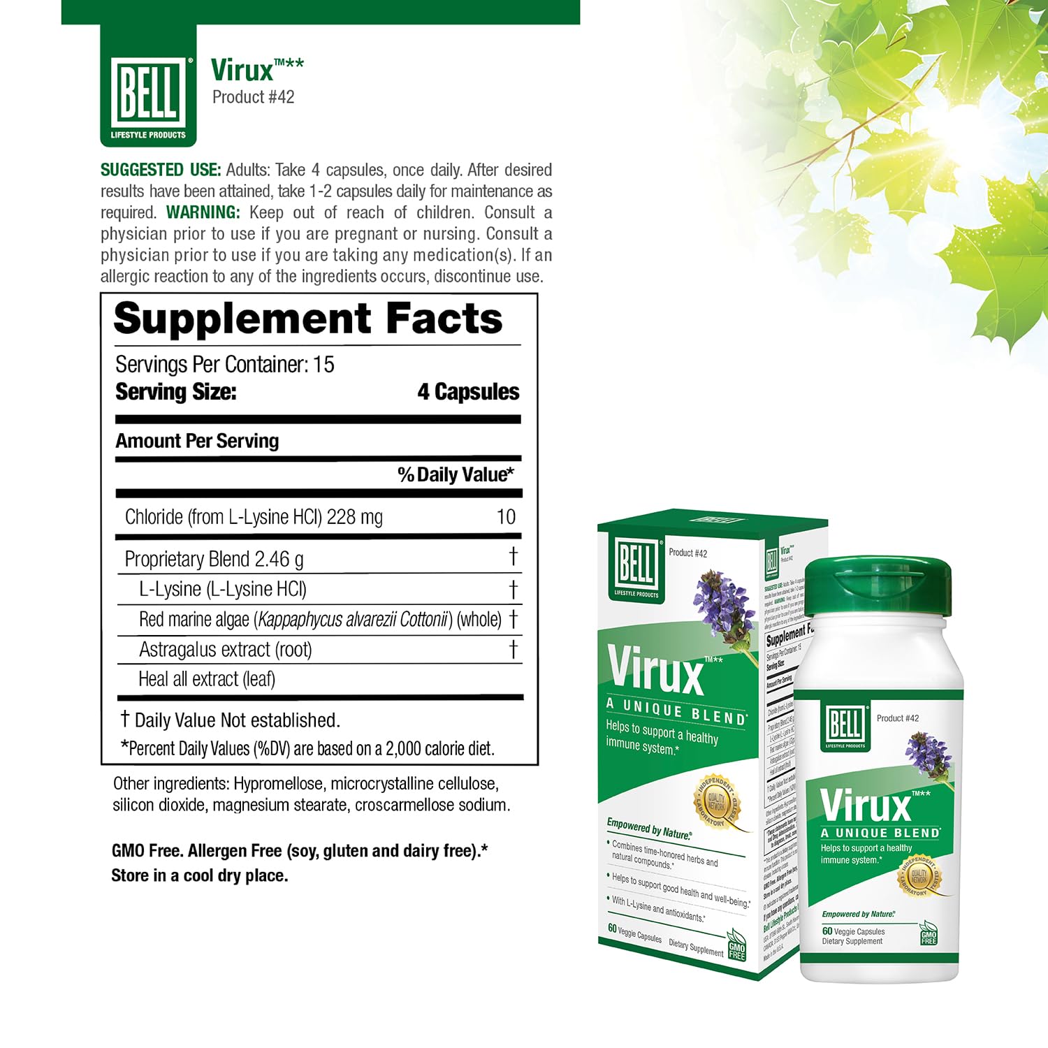 Bell Virux lysine capsules close-up for easy daily use.