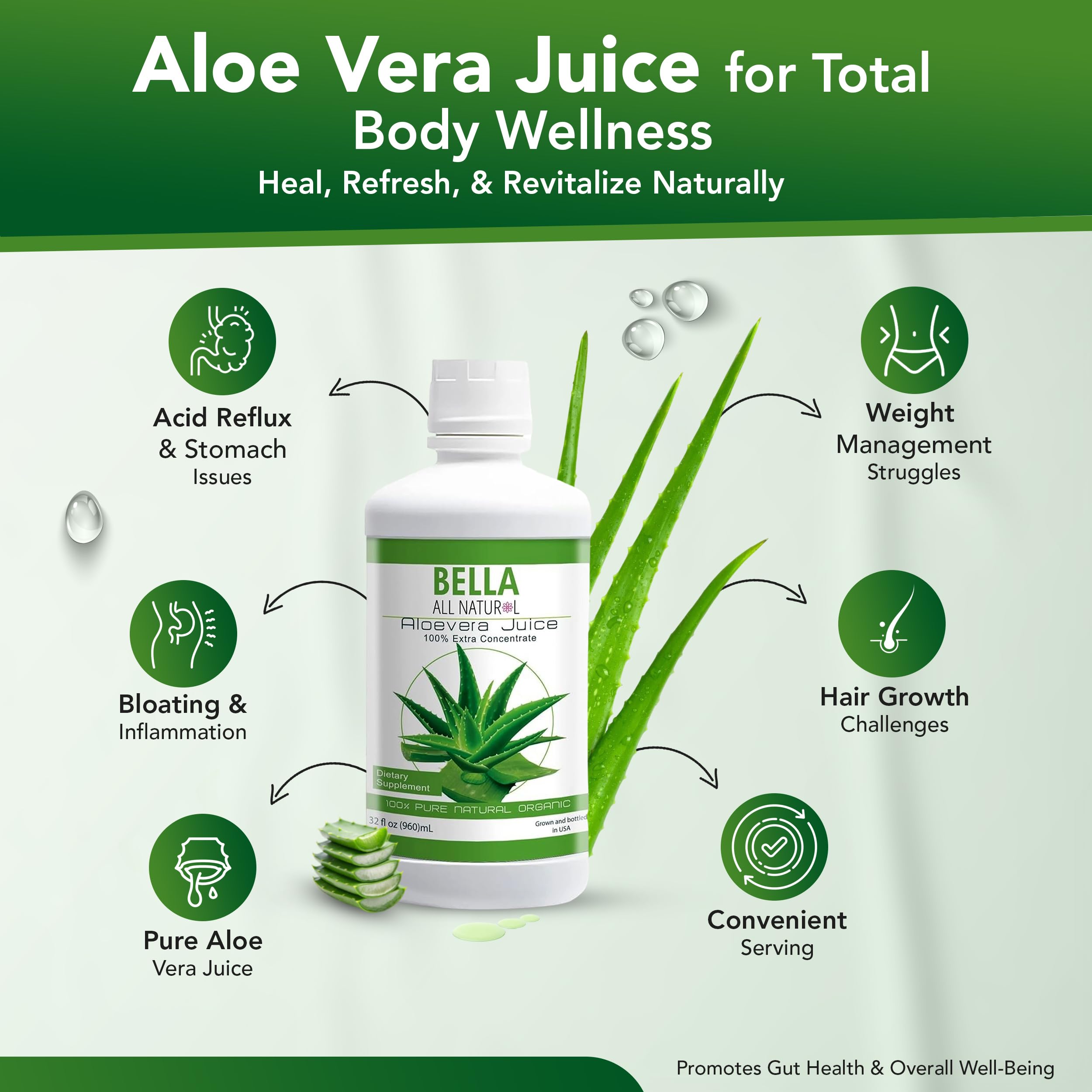 Bella All Natural Aloe Vera Juice supports gentle digestive comfort daily.