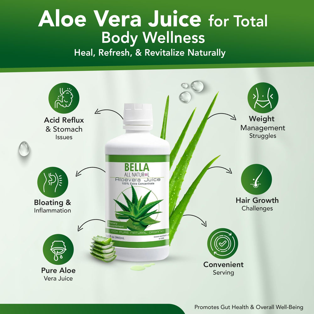 Bella All Natural Aloe Vera Juice supports gentle digestive comfort daily.