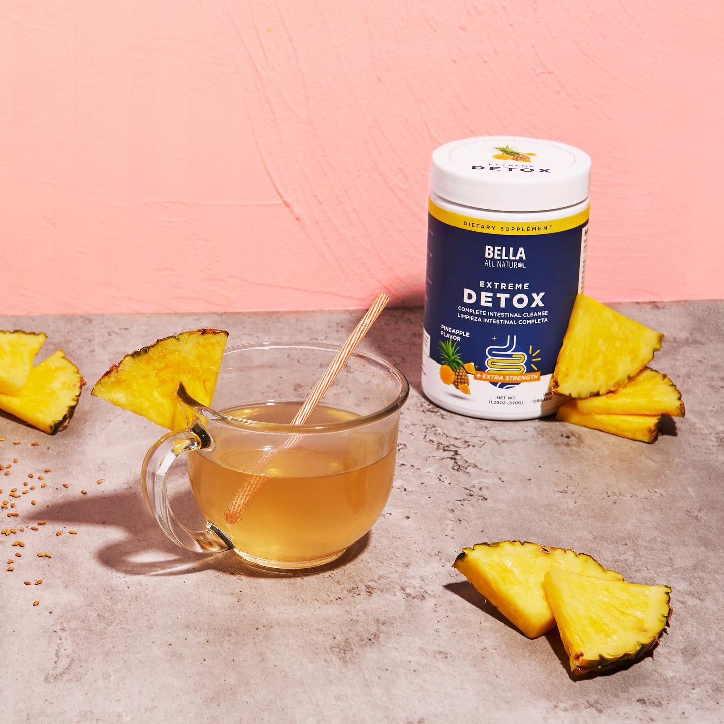 Bella All Natural Extreme Detox Pineapple Powder illustrated ingredients list