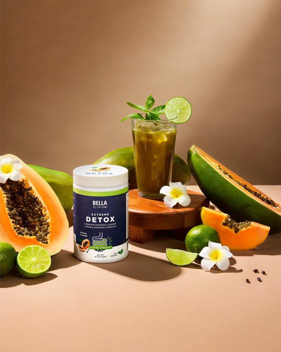 Bella All Natural Extreme Detox Papaya powder texture seen up close.