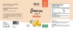 Nutrition label of Bella All Natural Omega-3-6-9 garlic oil for tracking intake.
