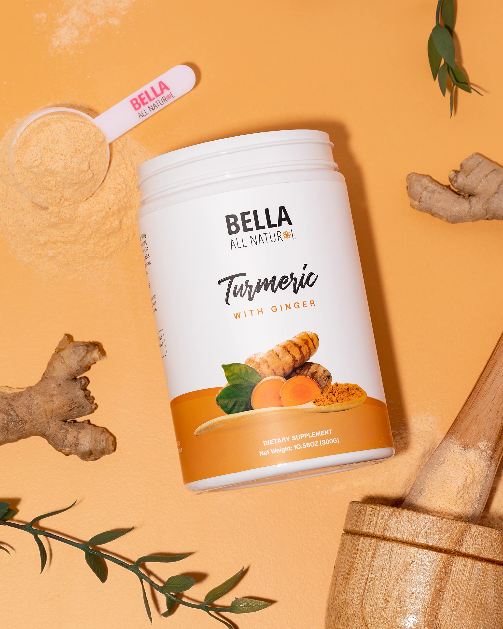 Bella All Natural dry turmeric and ginger ingredients close view