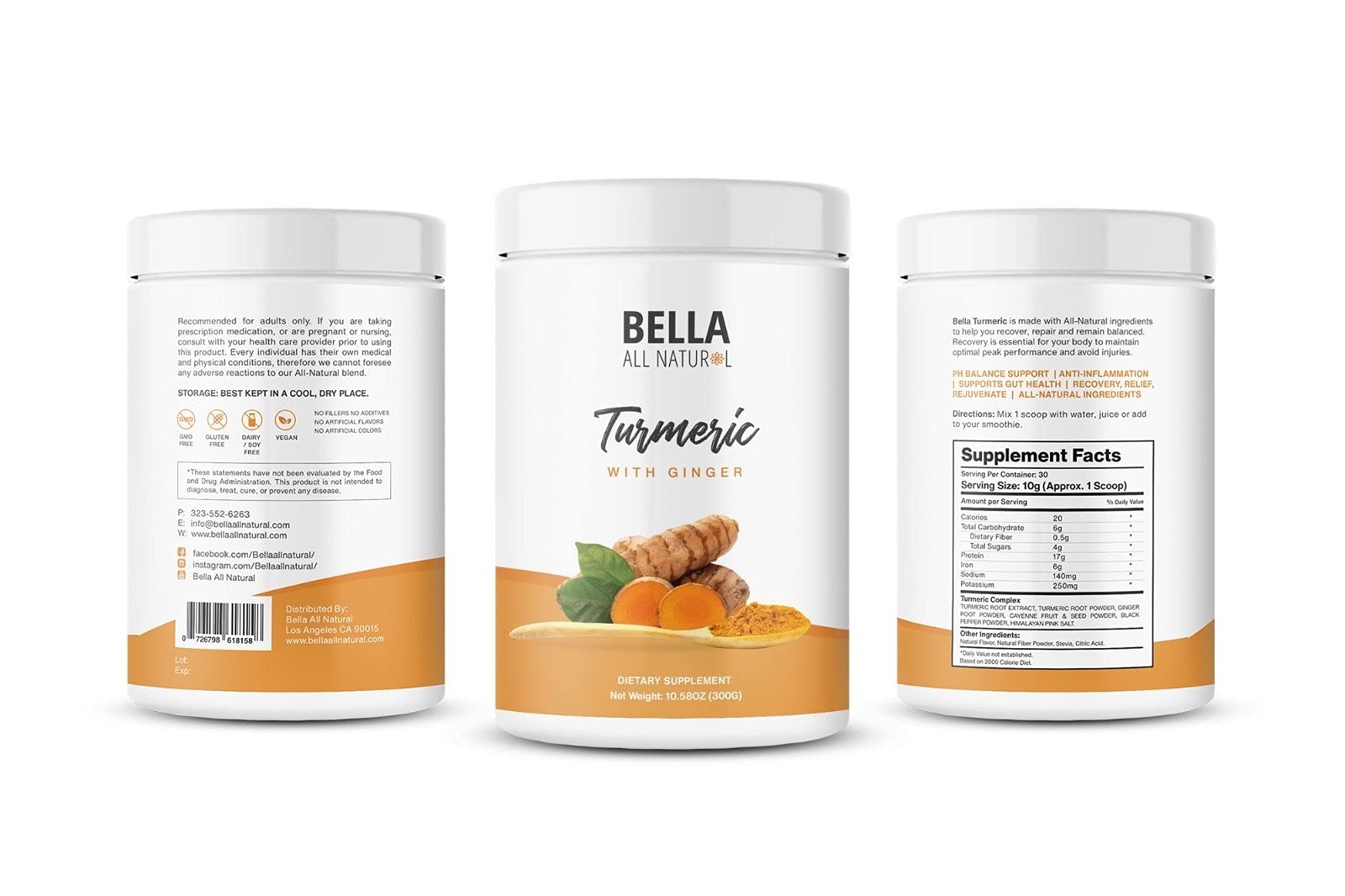 Package collection of Bella All Natural turmeric ginger powder