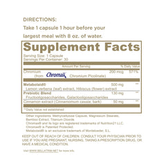 Daily-use reminder shows one BellaTrim capsule before the largest meal.