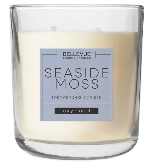 Bellevue 11oz soy-wax candle close-up shows long-lasting fragrance.