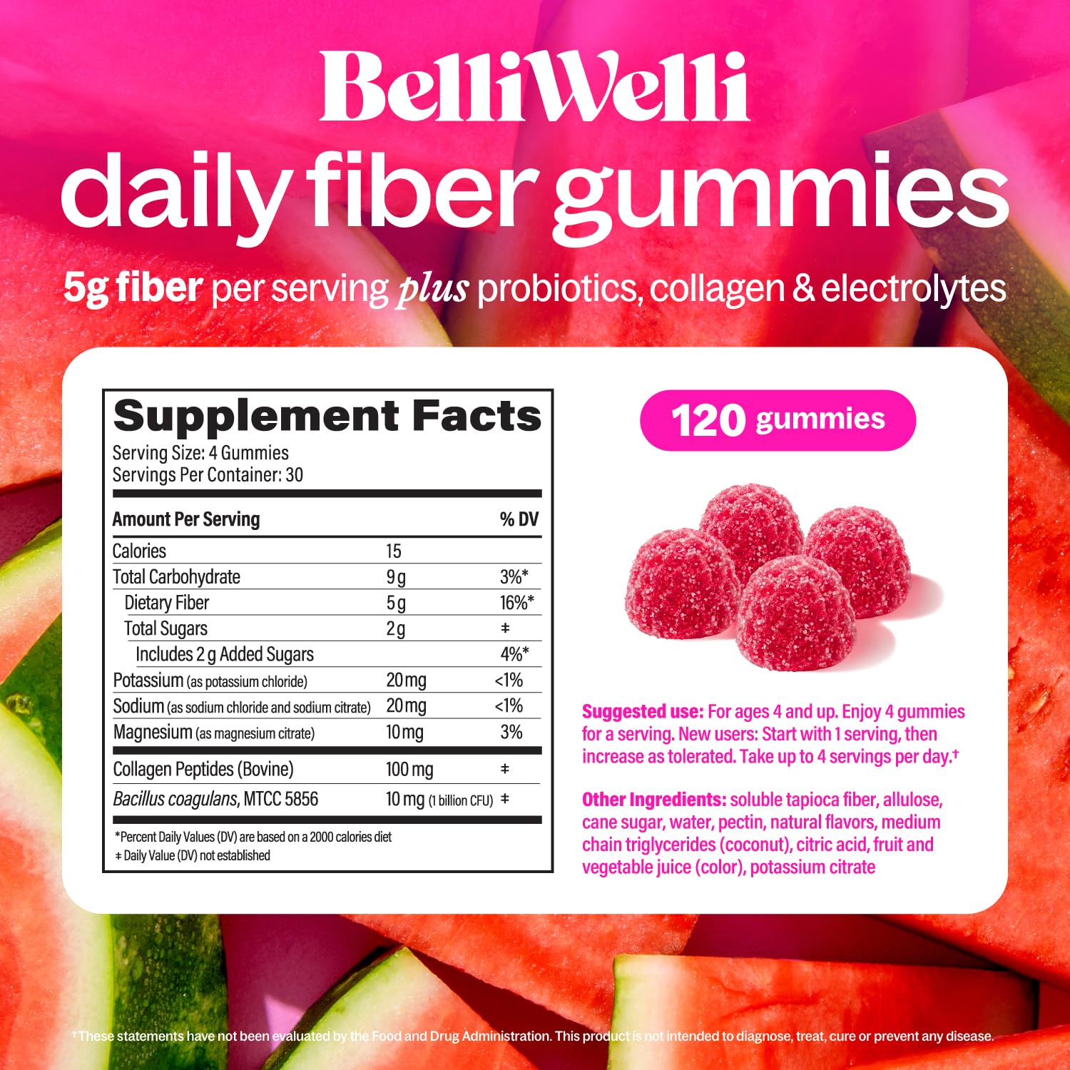 Belli Welli fiber gummies being poured, suggesting a simple routine.