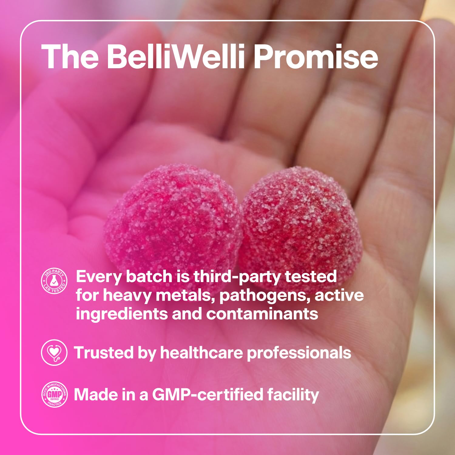 Belli Welli fiber ingredients panel highlights prebiotic fiber and probiotics.