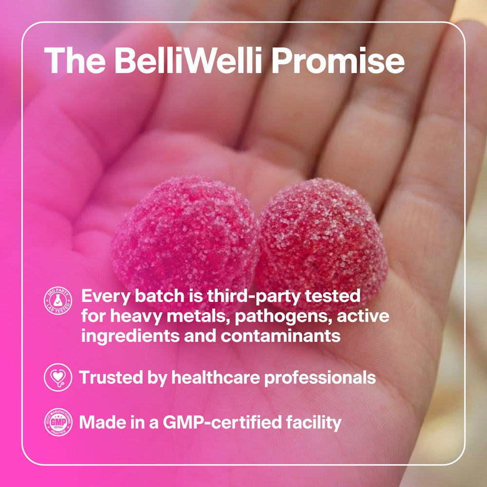 Belli Welli fiber ingredients panel highlights prebiotic fiber and probiotics.