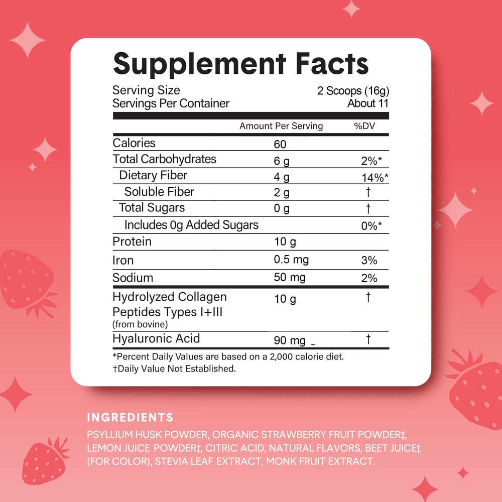 Bellway Super Fiber Powder cold water drink, displaying refreshing Strawberry Lemonade taste.