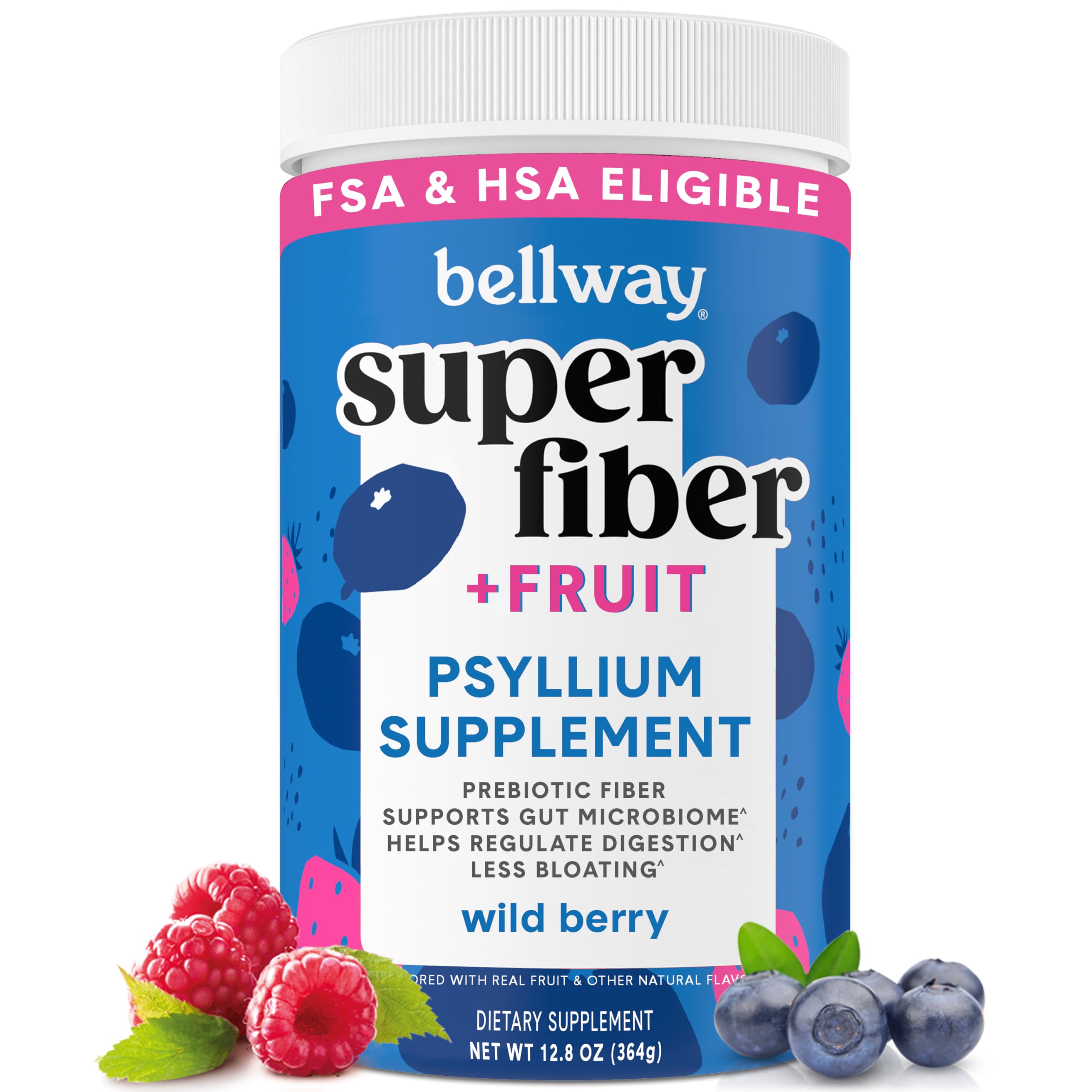 Bellway Super Fiber Powder bottle with wild berry flavor for daily gut support.