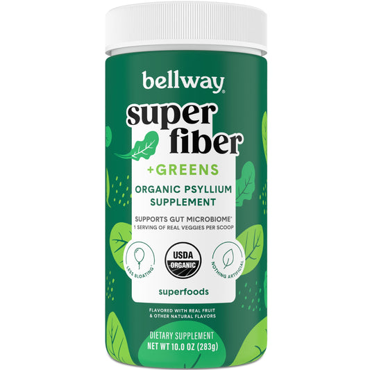 Bellway Super Fiber Greens powder scoop for daily fiber and veggie intake.