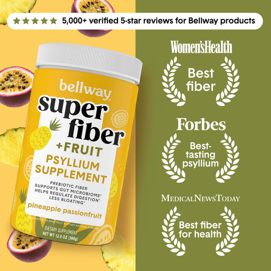 Bellway scoop showing 5 g fiber per serving for daily use.