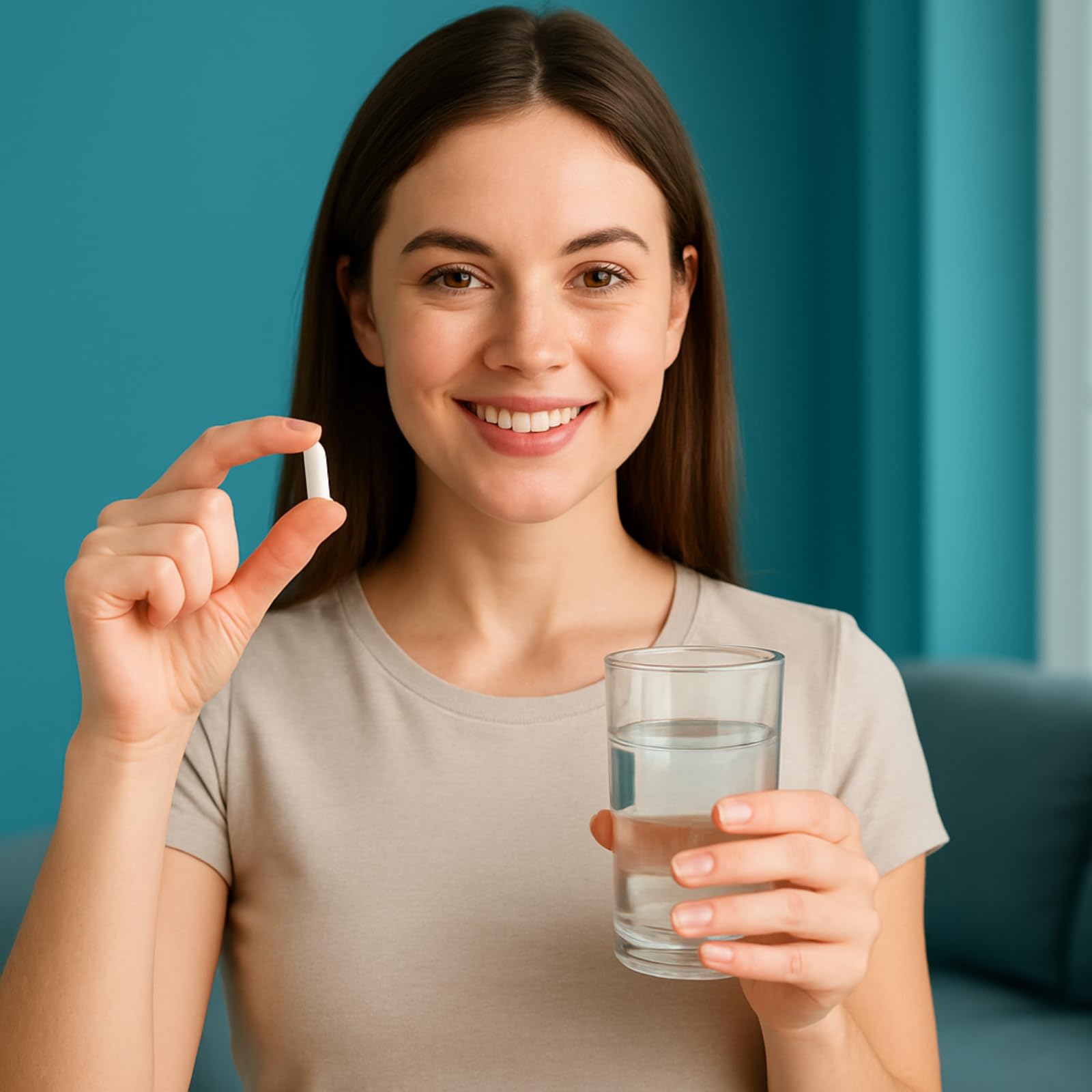 Belo Nutraceuticals routine setup with bottle and glass of water