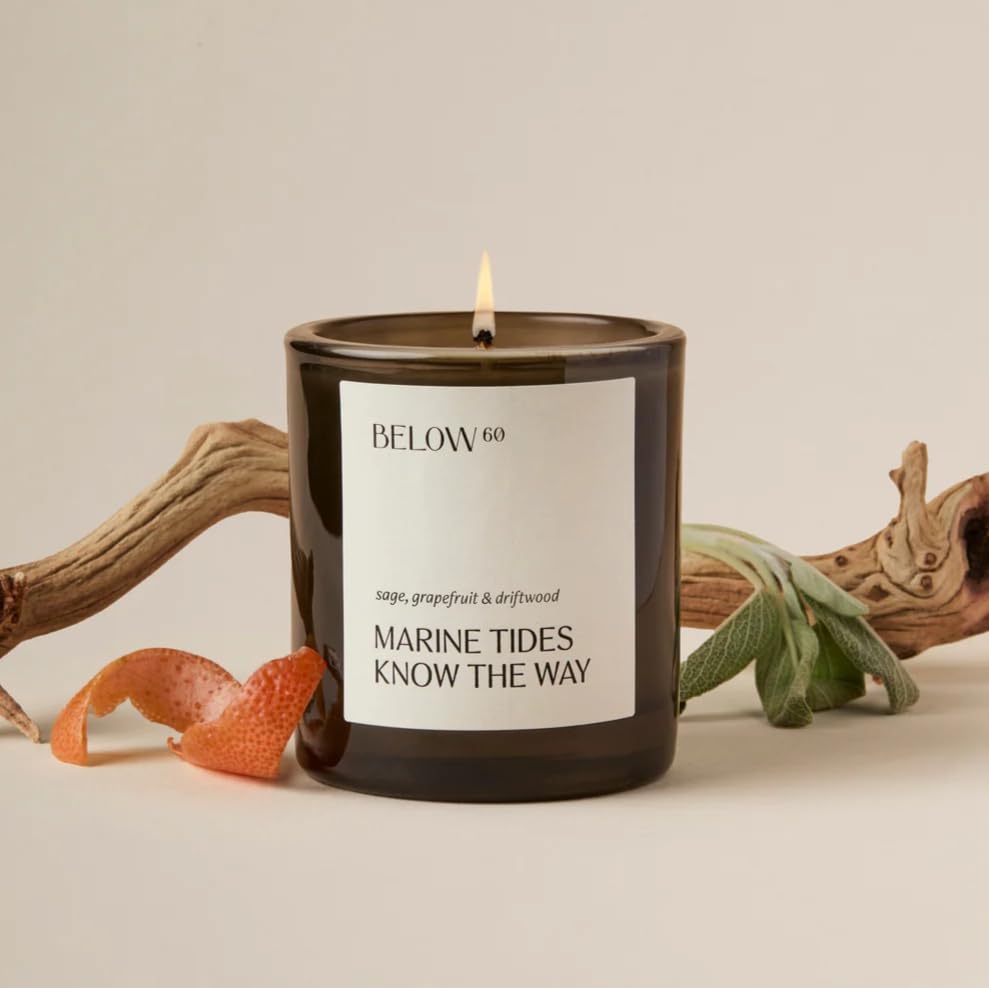 Below 60 Marine Tides Know The Way candle front view enhances coastal-inspired interiors.