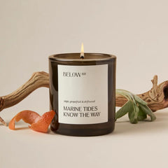 Below 60 Marine Tides Know The Way candle front view enhances coastal-inspired interiors.