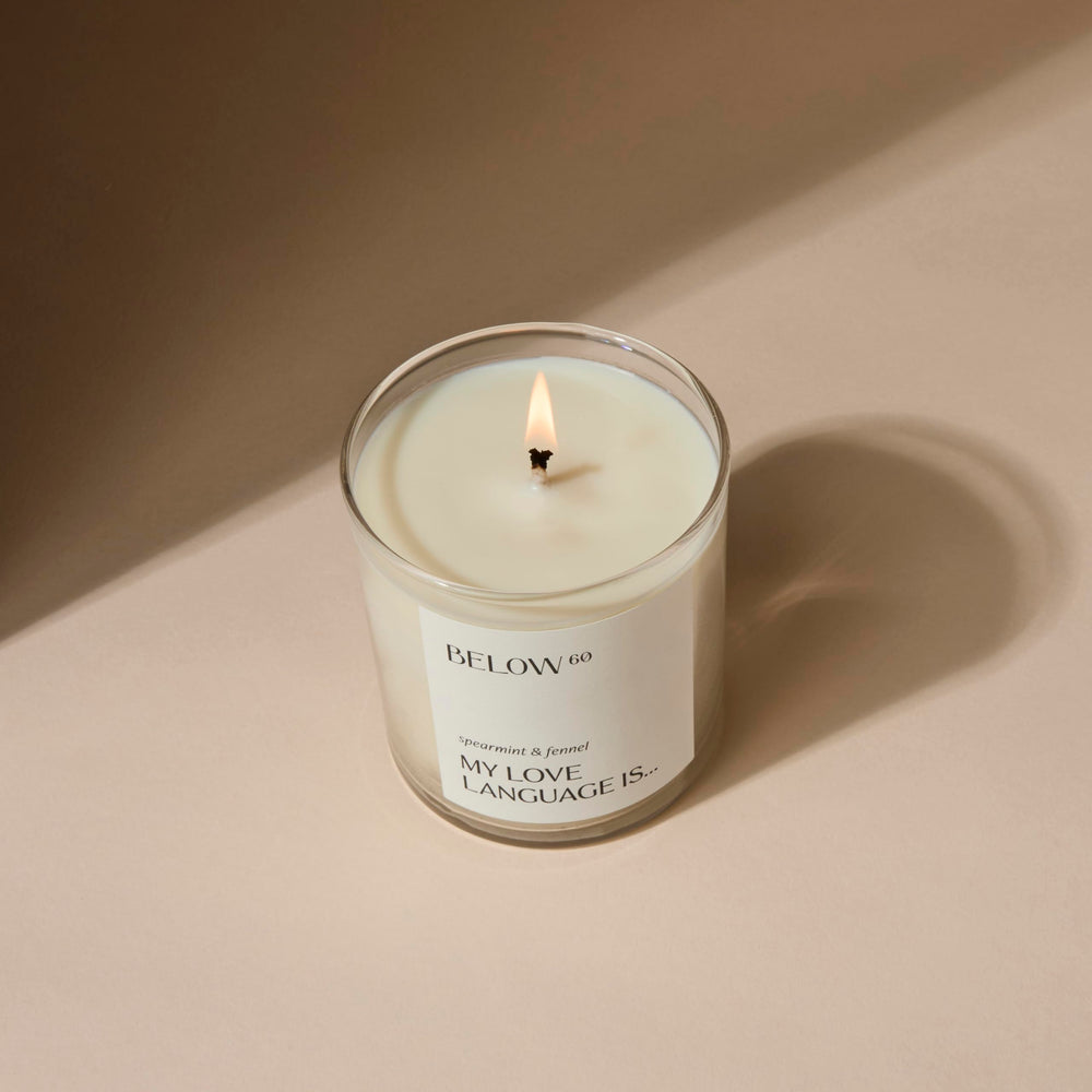 Below 60 cotton-wick candle provides steady burn and lasting fragrance
