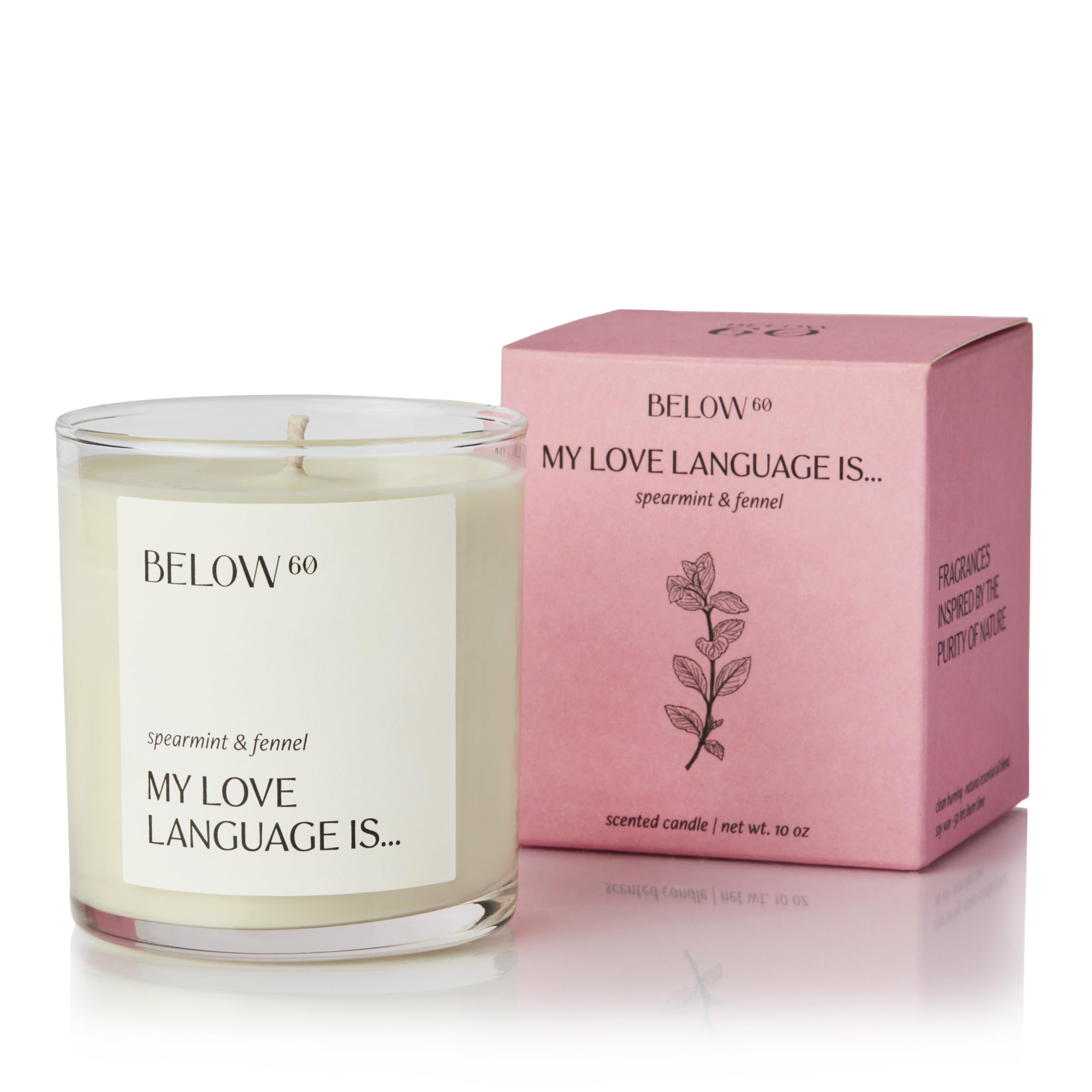 Below 60 natural essential oils candle delivers fresh, earthy scent
