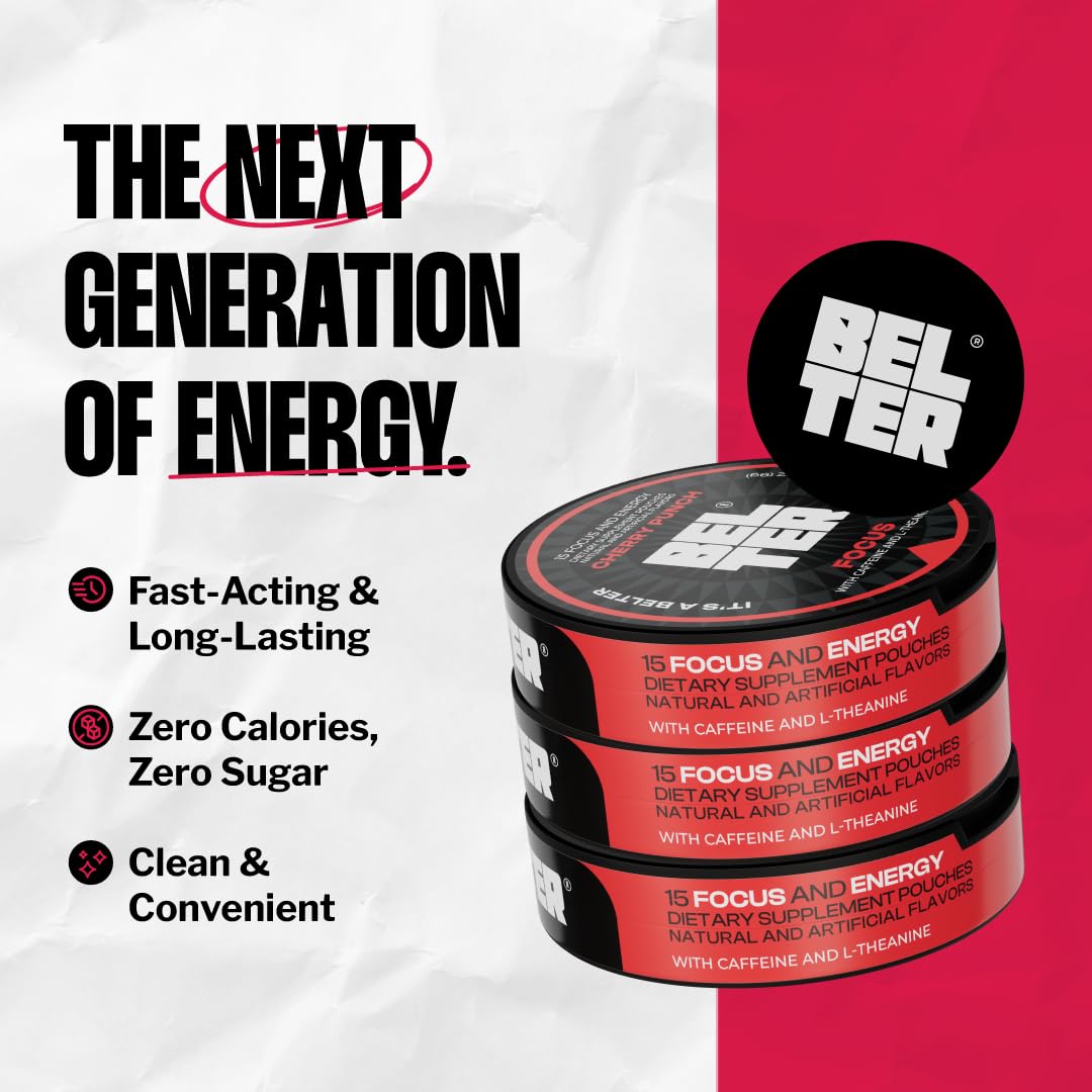 BELTER Focus Cherry Punch packaging front highlights convenient, zero-calorie energy on the go.