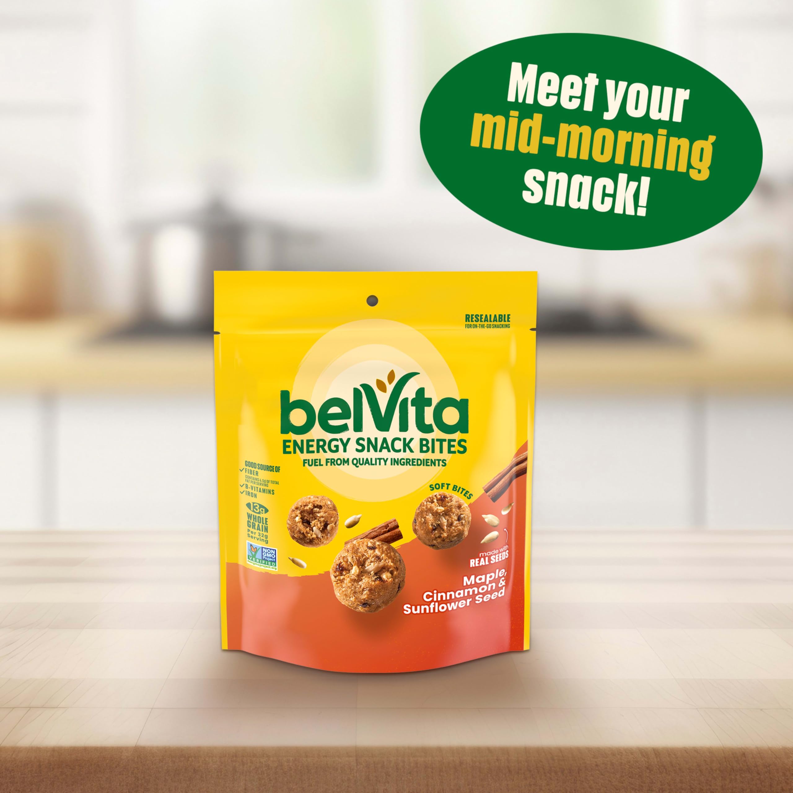 Belvita Energy Snack Bites school lunch pack on desk
