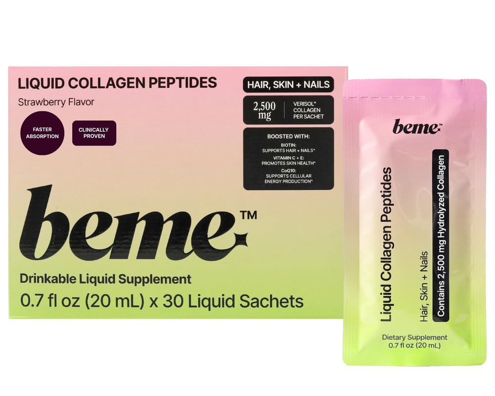 BeMe strawberry liquid collagen box for a convenient 30-day beauty routine.