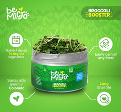 BeMicro US-grown microgreens tin resting on a countertop, showcasing small-batch freshness.