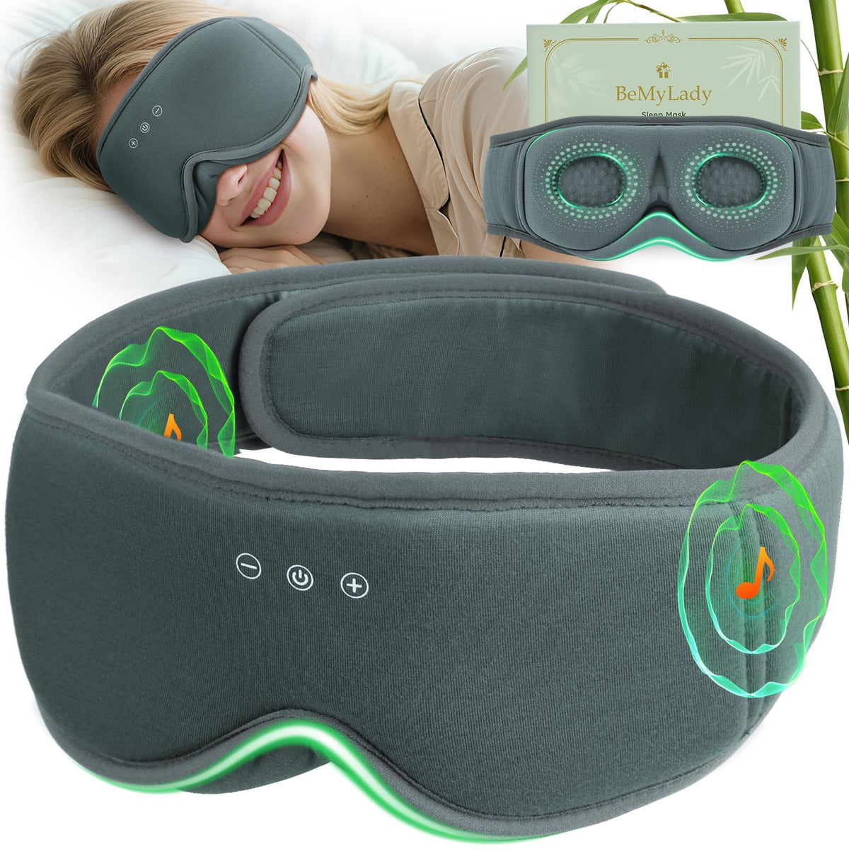 BeMyLady 3D contoured sleep mask with integrated speakers for deep rest.