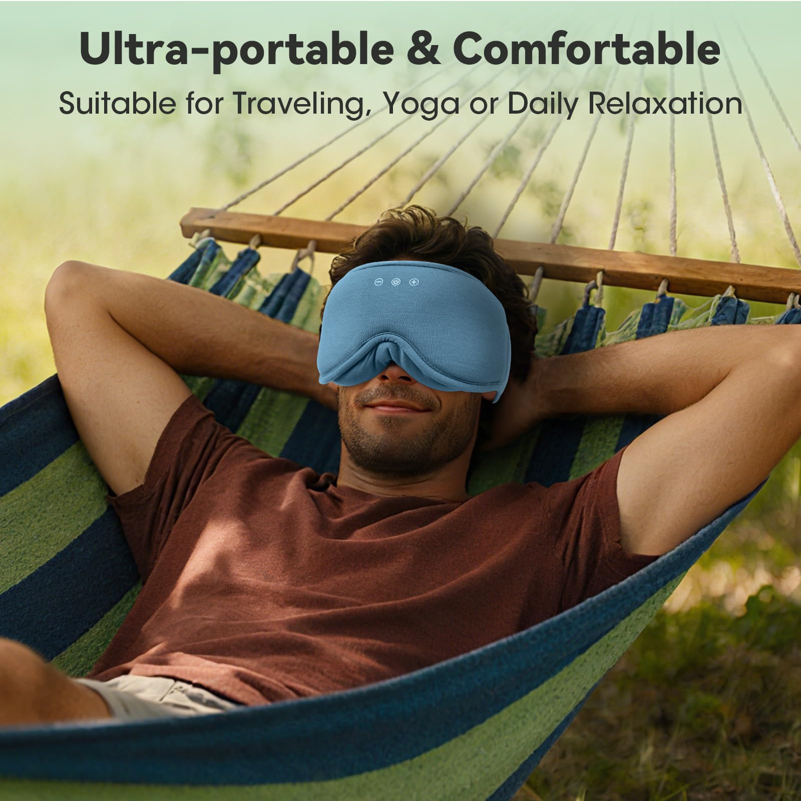BeMyLady blue sleep mask features a built-in mic for calls and media.