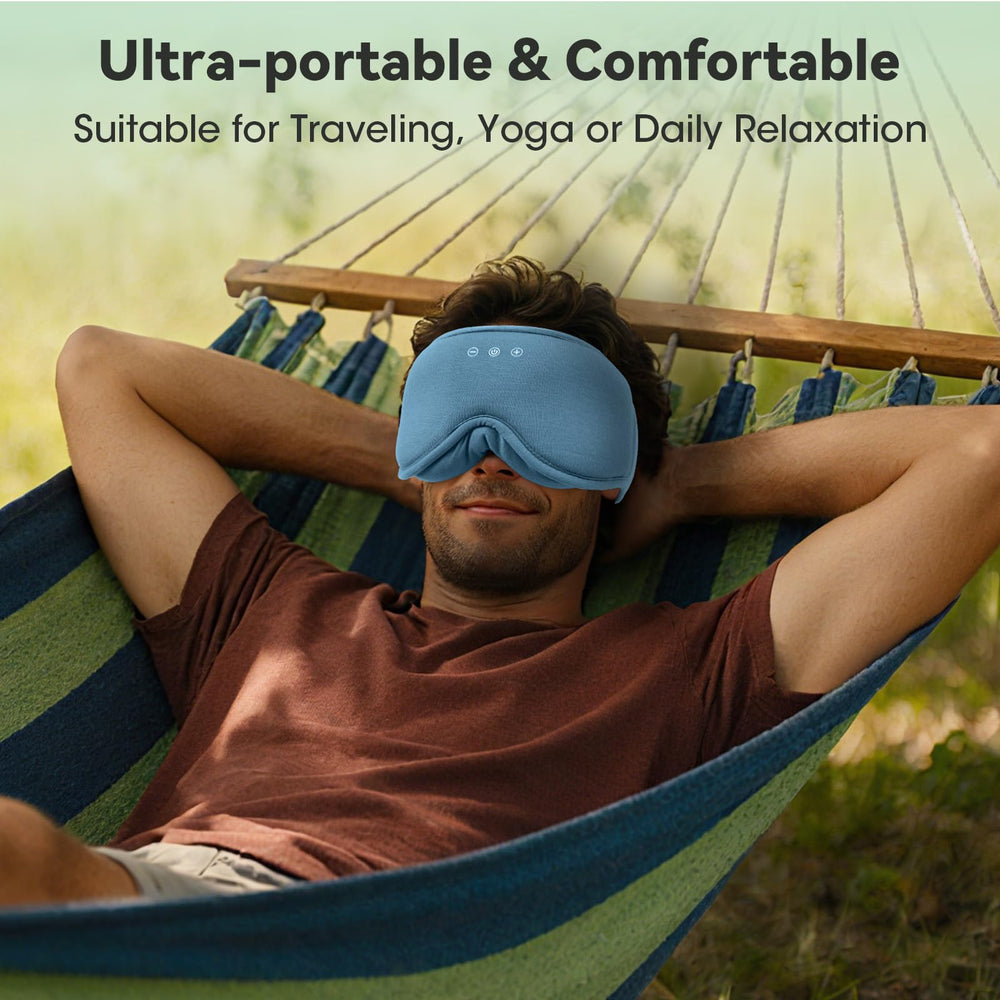 BeMyLady blue sleep mask features a built-in mic for calls and media.