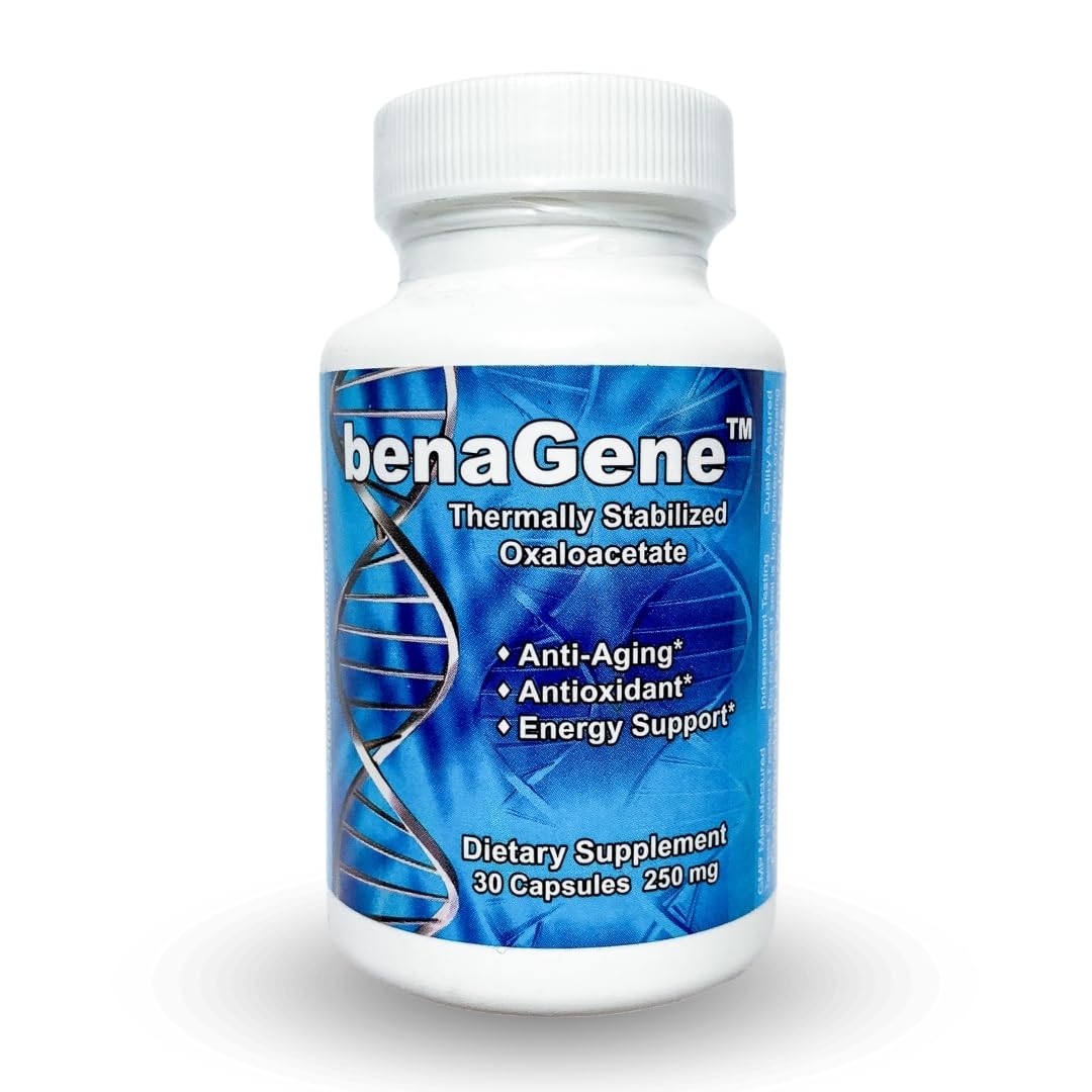 Benagene oxaloacetate bottle front for daily energy support.