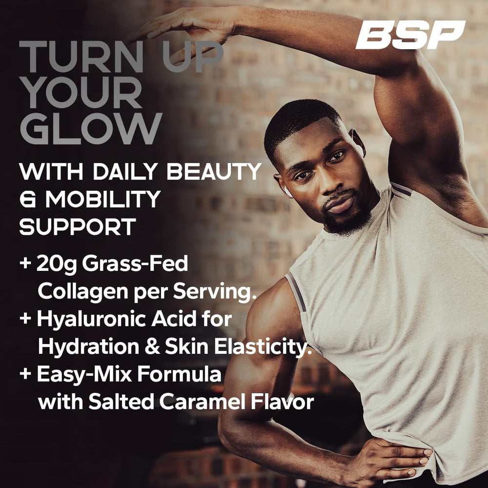 Benavidez Collagen Peptides scoop beside jar ready for a daily dose.