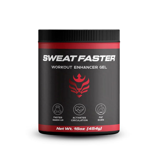 Benavidez Sweat Faster gel application demonstrates quick absorption for a focused workout sweat boost.