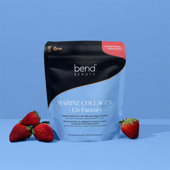 Bend Beauty strawberry powder close-up reveals smooth texture and aroma.