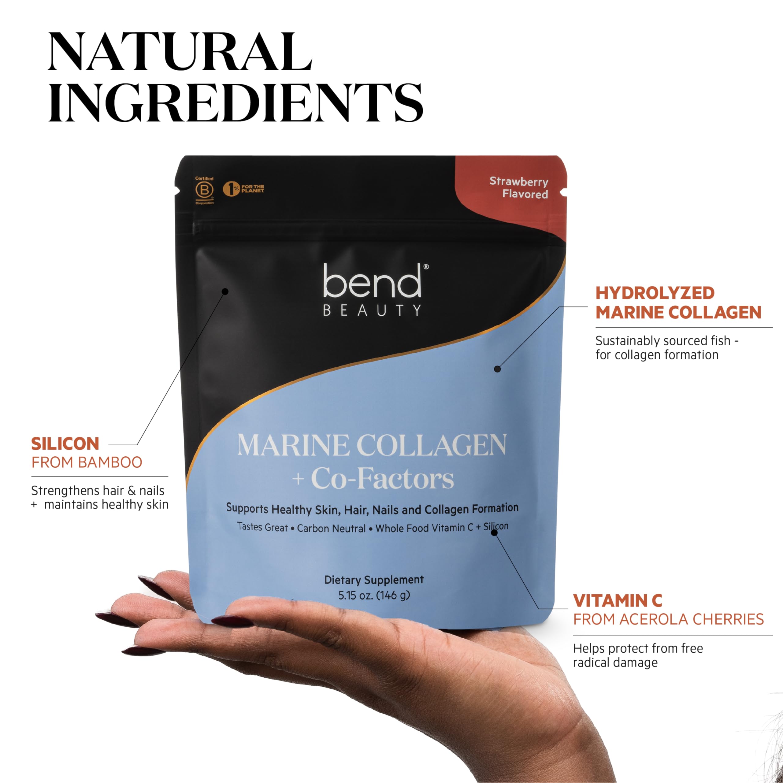 Bend Beauty Marine Collagen scoop ready to measure a precise daily serving.
