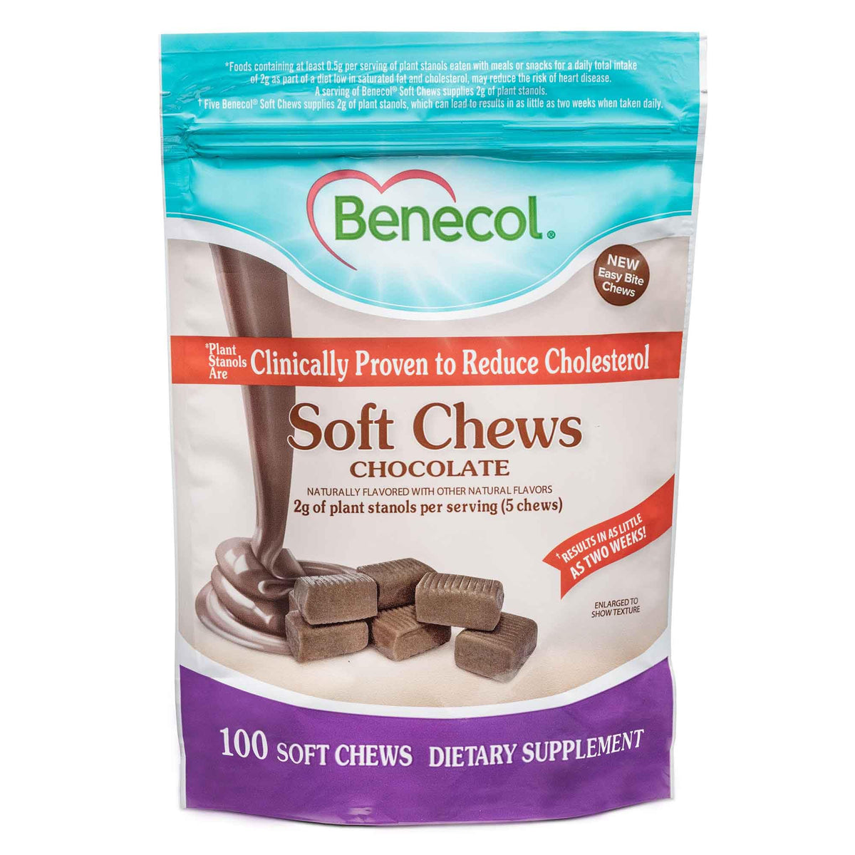 Benecol Soft Chews chocolate close-up for daily heart-healthy routine.