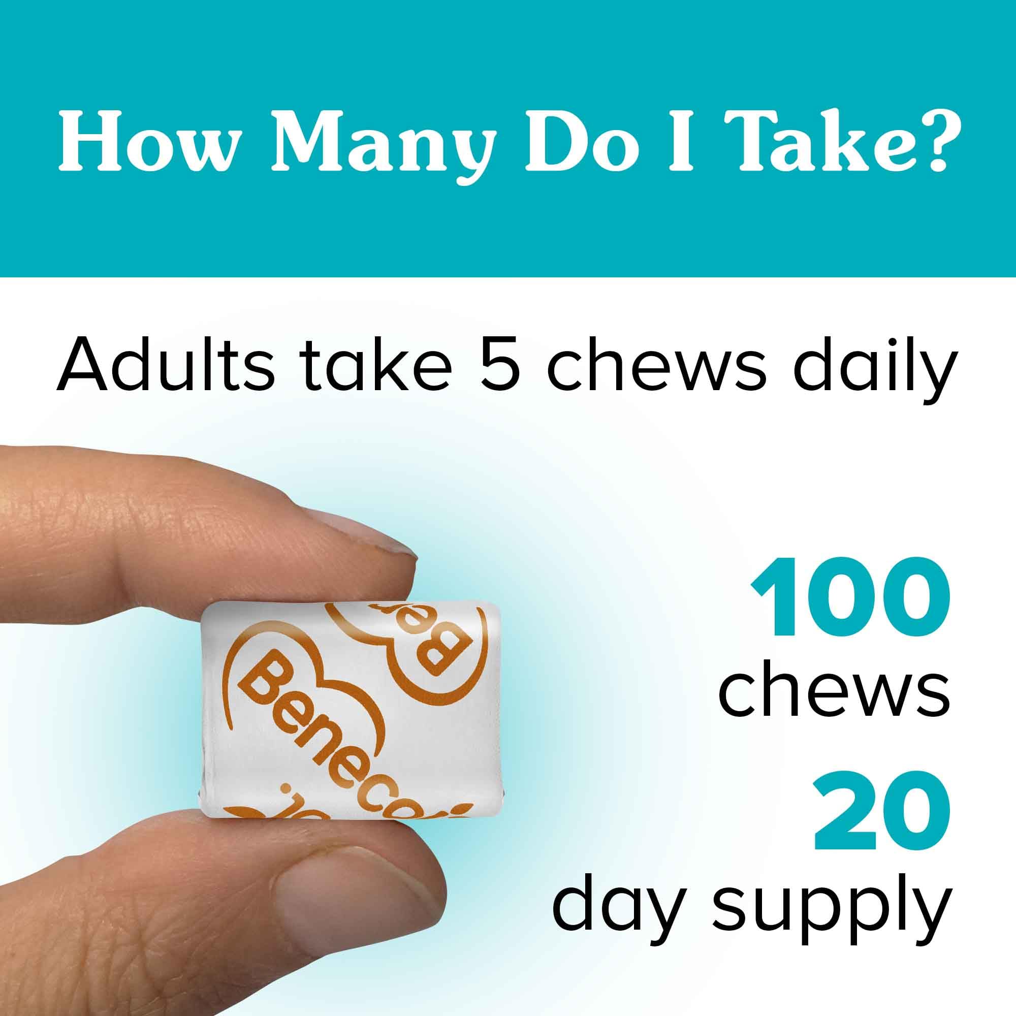 Benecol Soft Chews on-the-go pack in bag for travel.