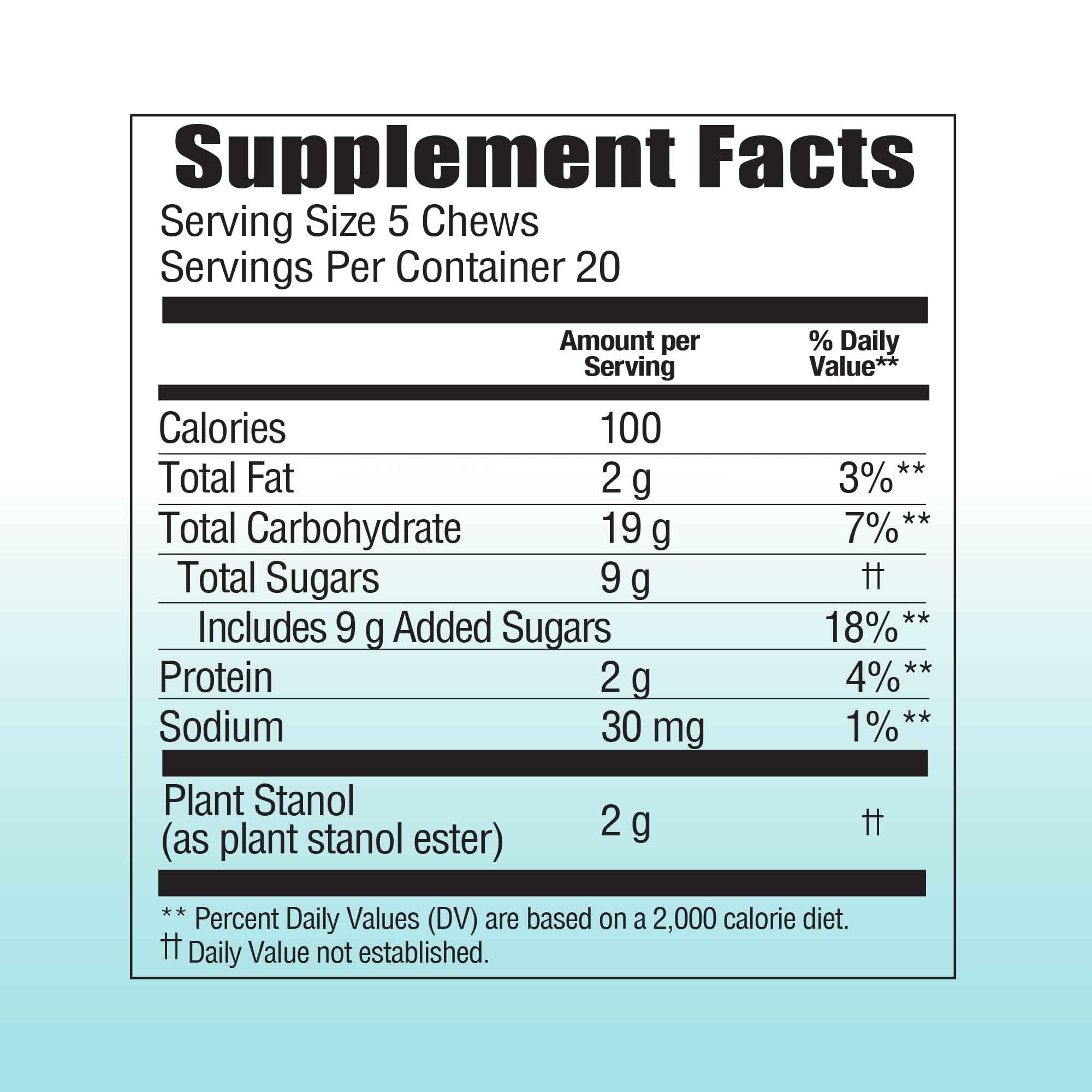 Benecol Soft Chews ingredients highlight plant stanols.