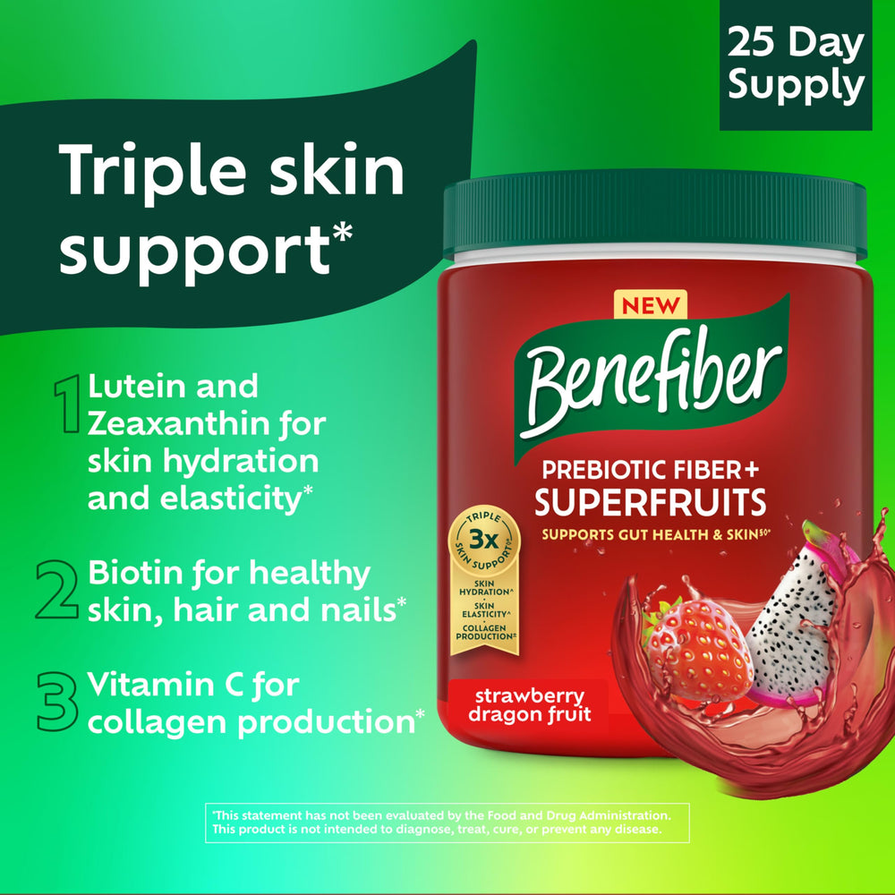 Benefiber bottle with label showing dairy-free and zero sugar attributes