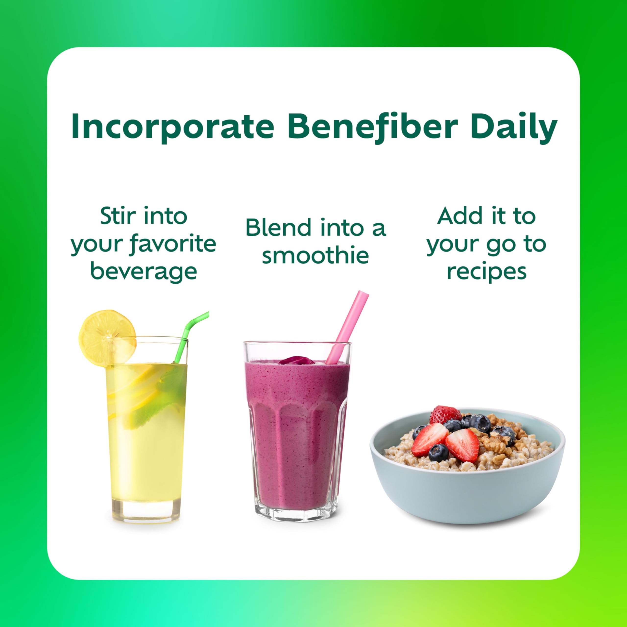 Benefiber product ingredients panel highlighted alongside vitamins A, C, E