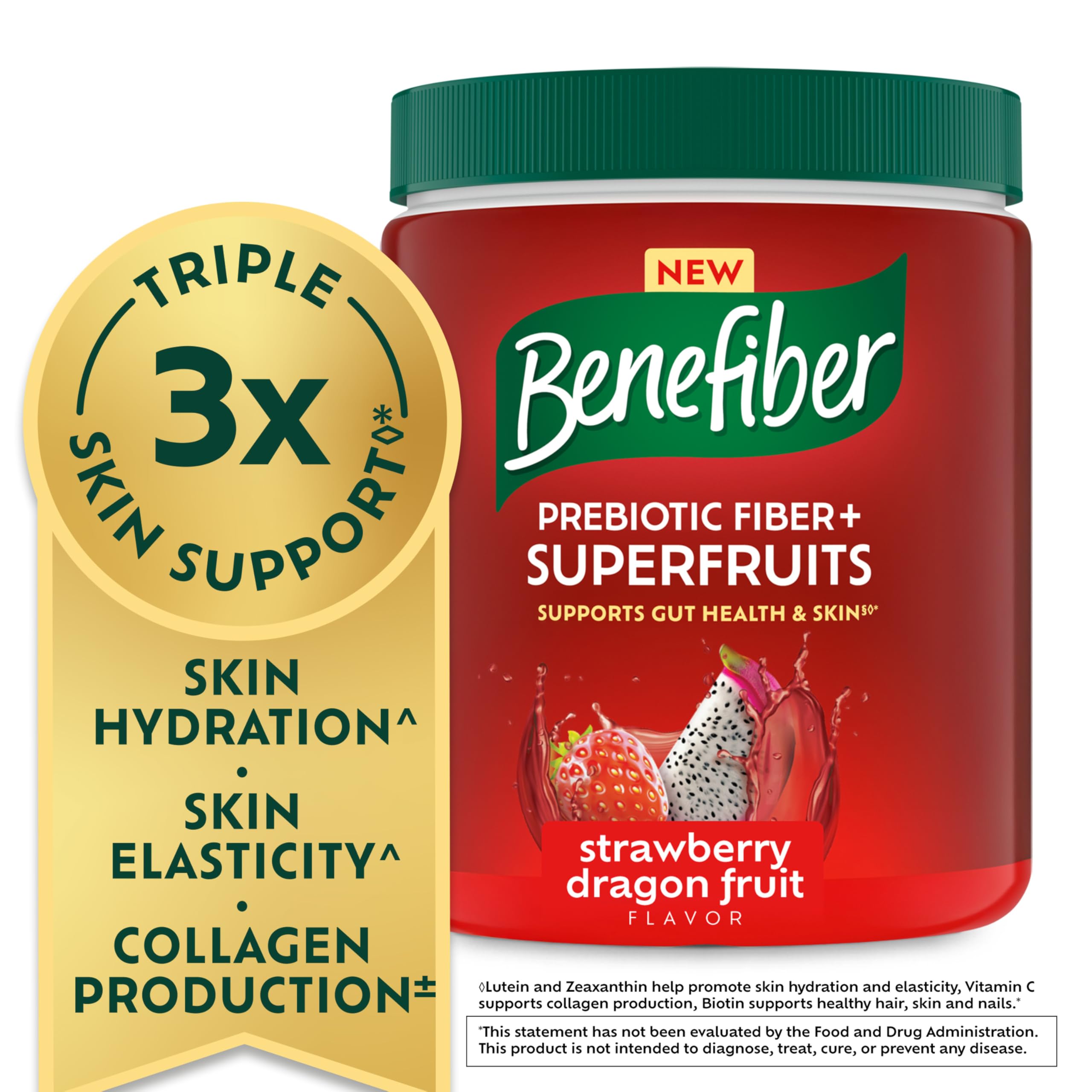 Benefiber Prebiotic Fiber + Superfruits scoop in water demonstrating easy mixing