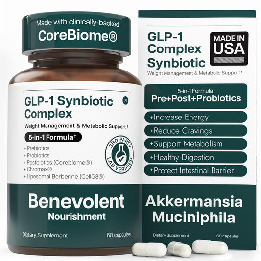 Benevolent Nourishment Benevolent GLP-1 Support bottle showing 60 capsules for daily use