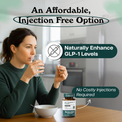 In-use scene of Benevolent GLP-1 Support on a kitchen counter with water