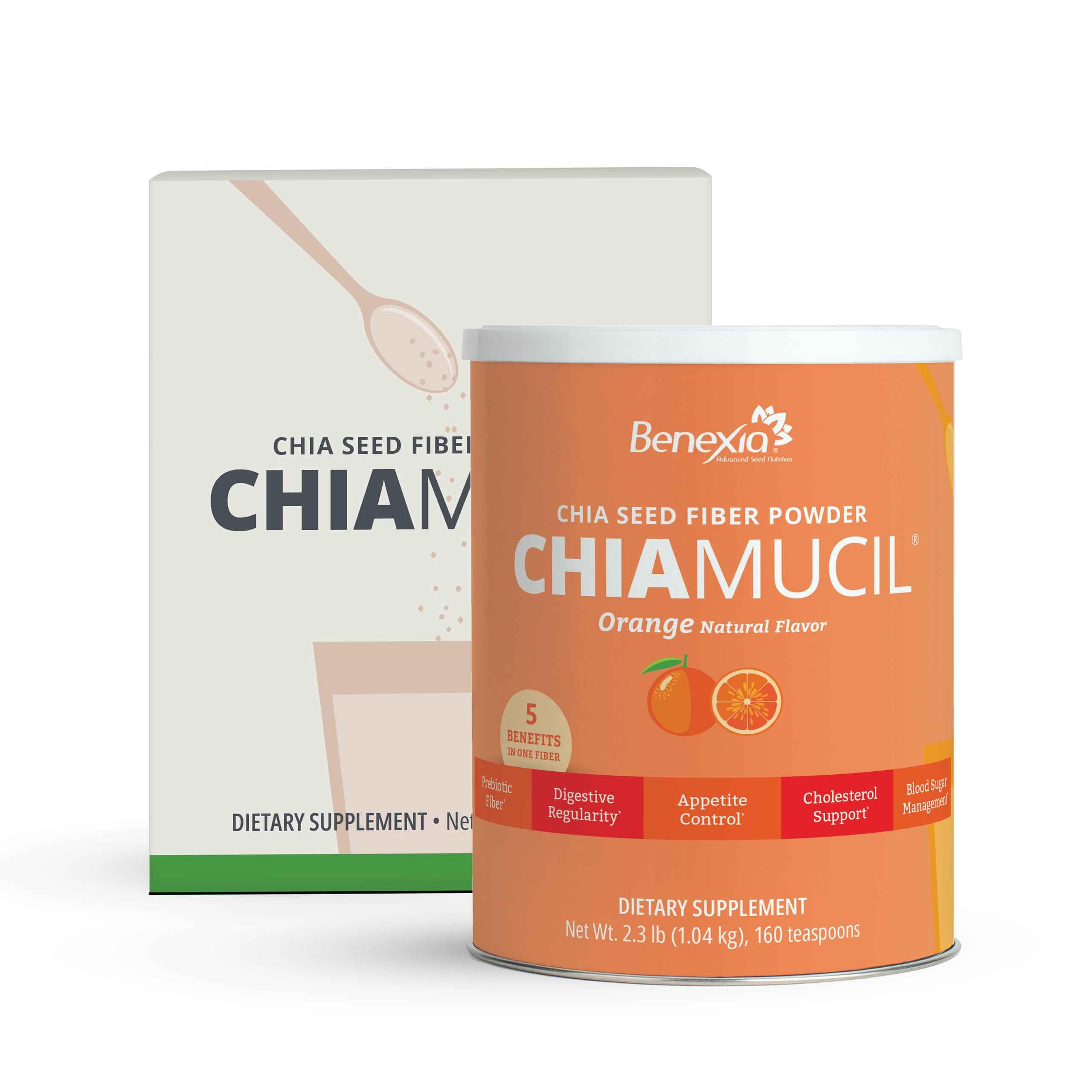 Glass of orange Chiamucil drink demonstrating simple daily wellness ritual.